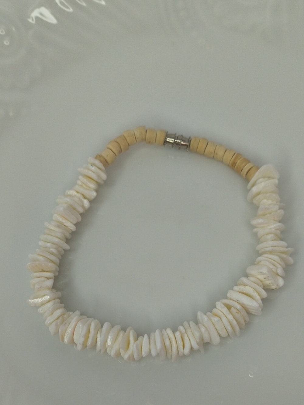 White Shell Bead Bracelet Or Anklet Barrel Clasp